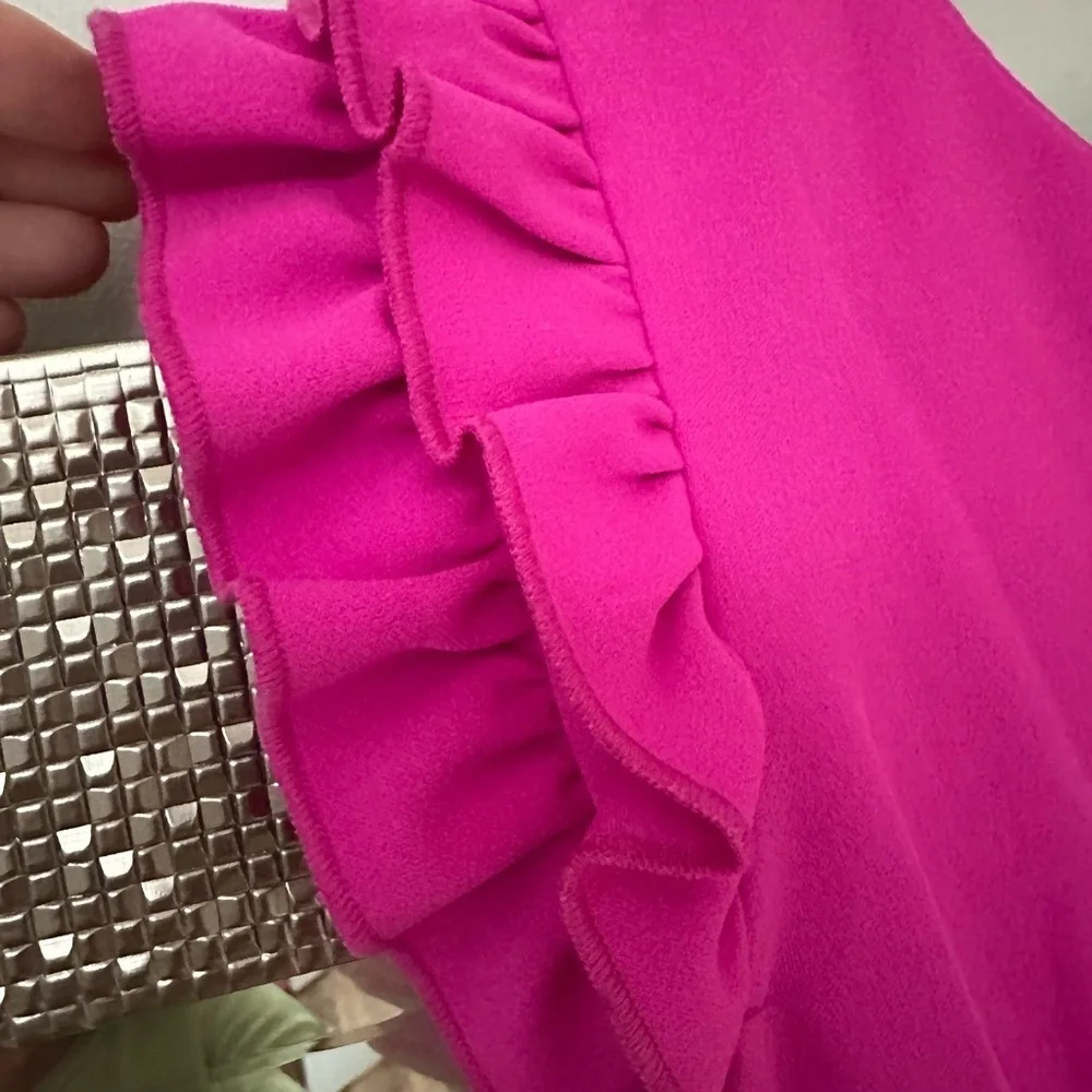 Perceptions Fuchsia Ruffle-Sleeve Shift Dress